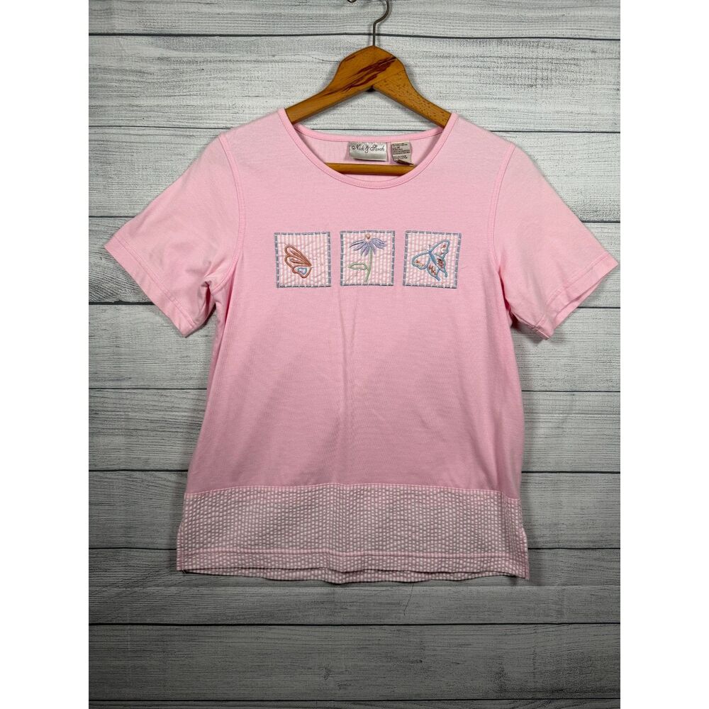 Nick & Sarah Women's M Pink Butterfly Floral Applique Short Sleeve Top 4362